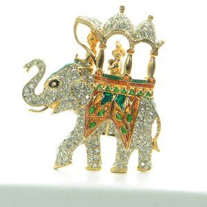 Vintage Kenneth Jay Lane KJL Crystal & Enamel Elephant Pin Brooch